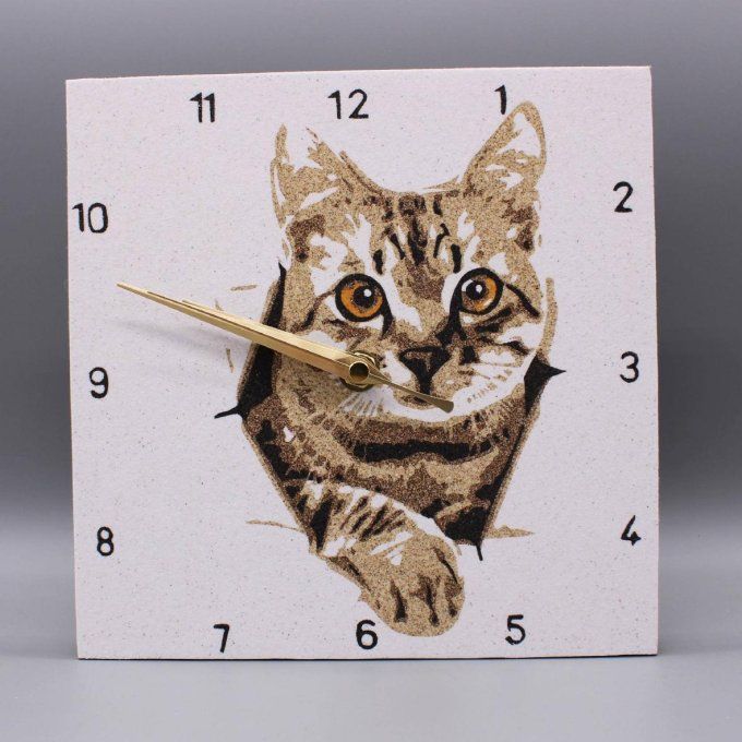 horloge artisanale chat brun