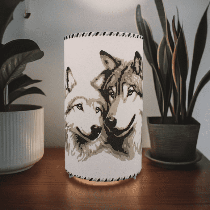 Abat-jour artisanal loups – lampe originale pour chambre cosy