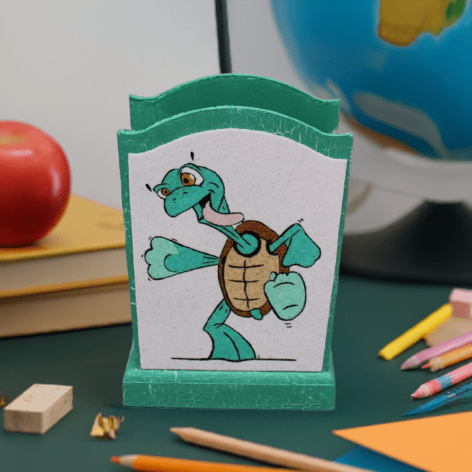 Accessoire de bureau en bois tortue – idée cadeau rigolote