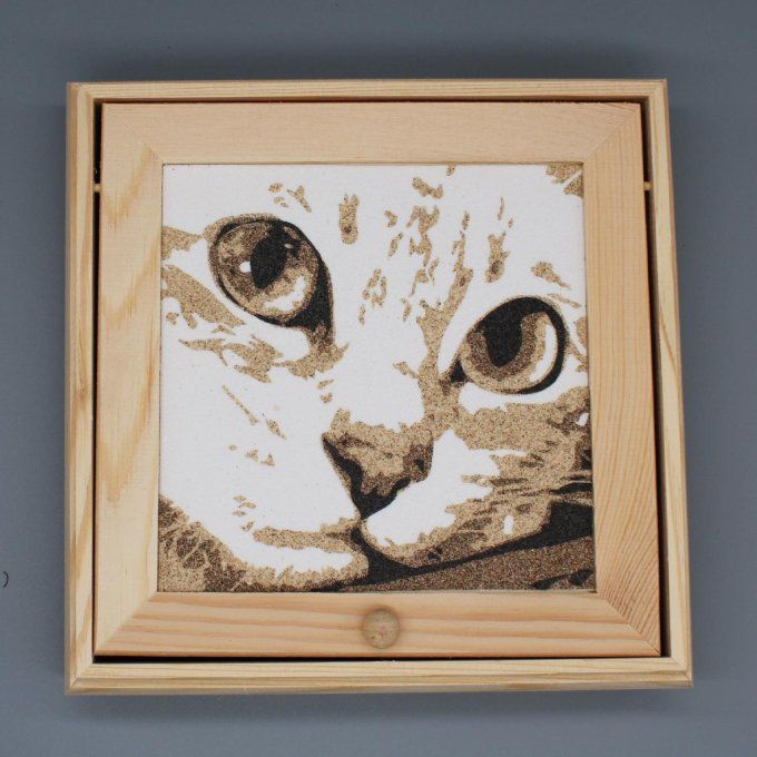 Boîte à bijoux Chat au regard tendre avec tableau en sable d’un chat
