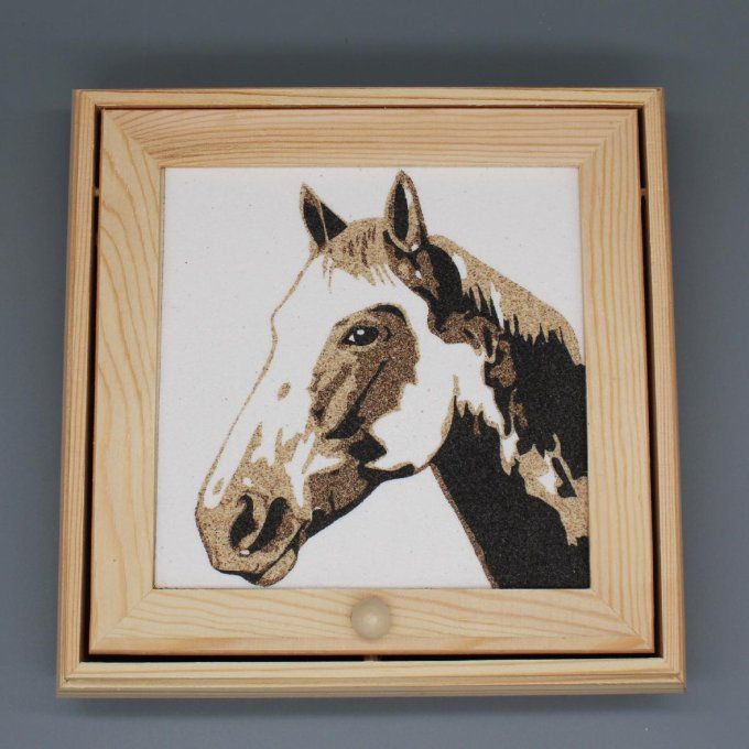 Boîte à bijoux Cheval avec tableau en sable d’une tête de cheval