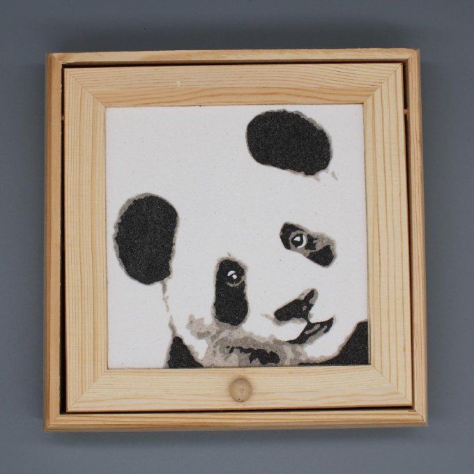 Boîte à bijoux Panda avec tableau en sable d’une tête de panda