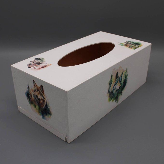 Boîte à mouchoirs décorée de loups et de paysages forestiers – style aquarelle nature et sauvage
