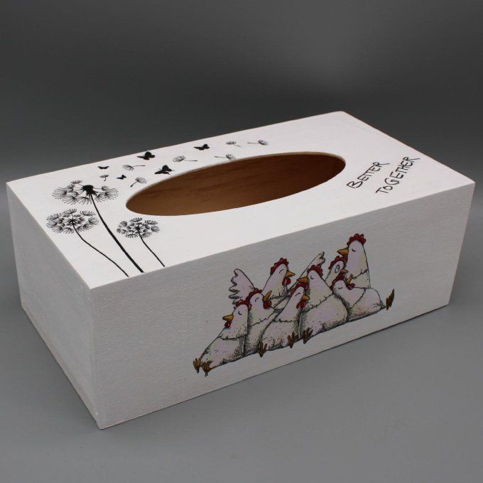 Boîte à mouchoirs Poules artisanale