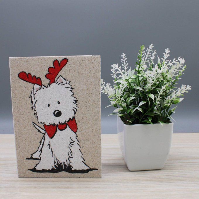 Carte en sable - Petit Chien Déguisé en Renne
