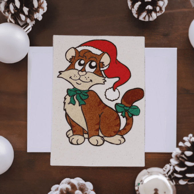 Carte Noël chat bonnet rouge carte de vœux festive