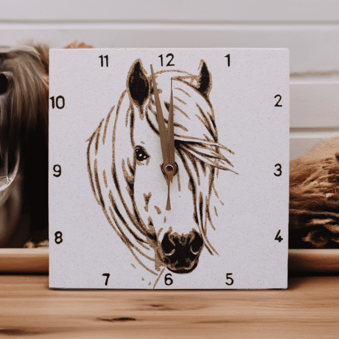 Déco murale horloge cheval blanc illustration artistique