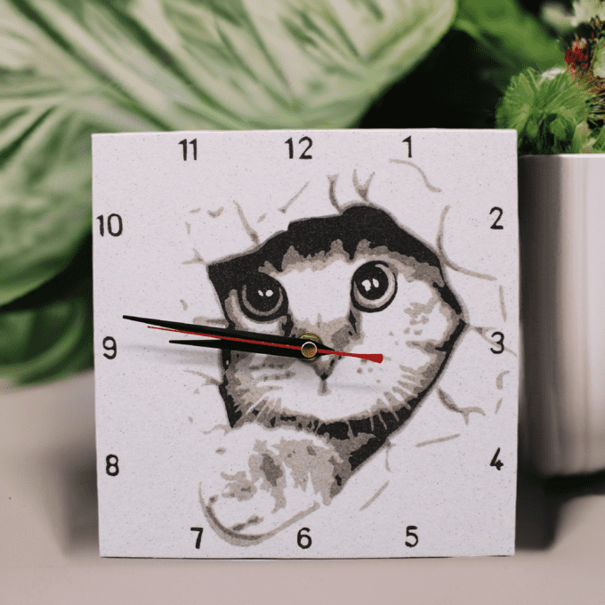 décoration murale horloge chat noir et blanc graphique