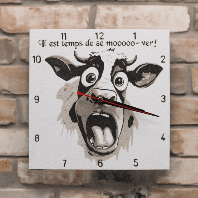 Horloge artisanale vache amusante, style rustique