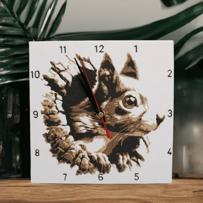 Horloge écureuil forêt, sable naturel