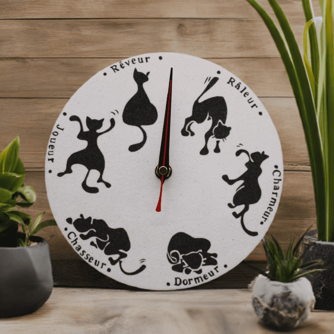 horloge murale chats typologies humoristiques – idée cadeau drôle et déco