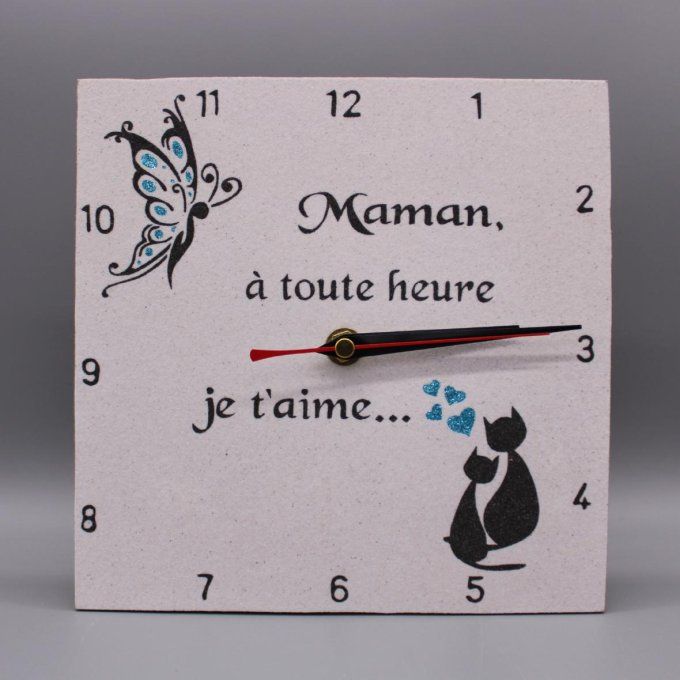 horloge murale maman je t'aime version bleu