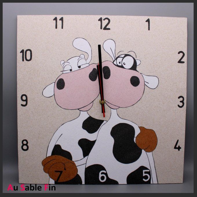 Horloge en sable - Amitié vache