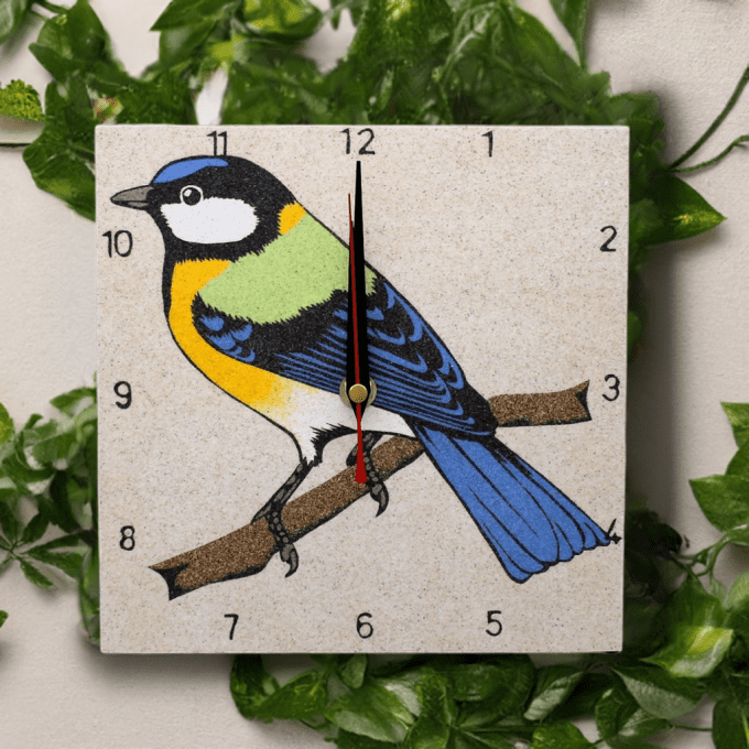 horloge originale oiseau mésange déco murale artisanale colorée