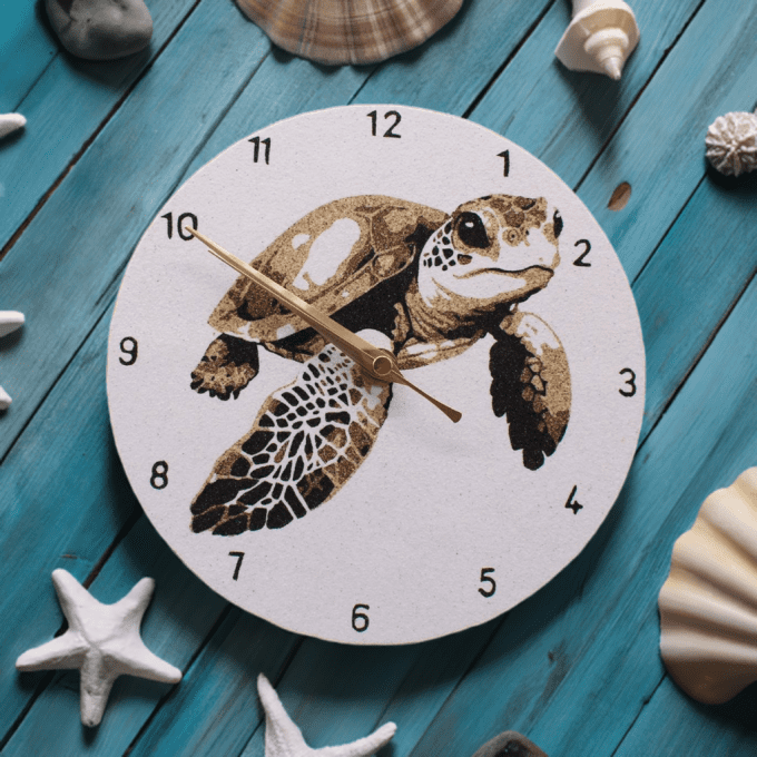 Horloge tortue en sable, style naturel et épuré