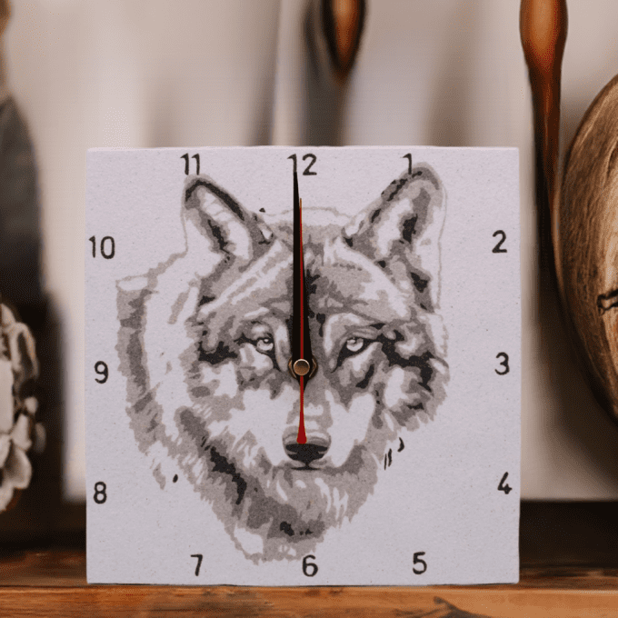 Horloge en sable - Loup gris