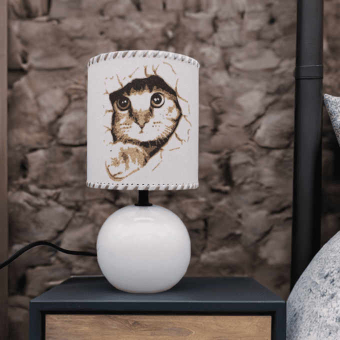 Lampe artisanale chat surpris en sable