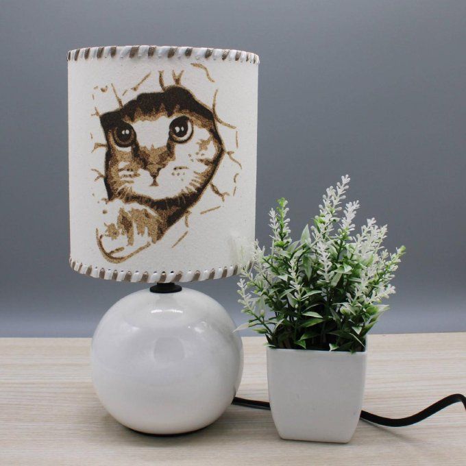 Lampe Chat surprise pied blanc dans un décor