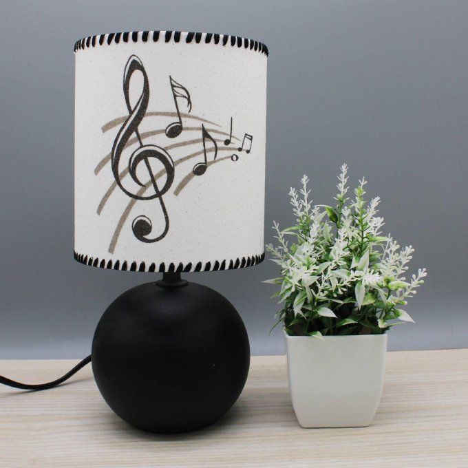 Lampe Notes de musique noire et blanche, pied noir
