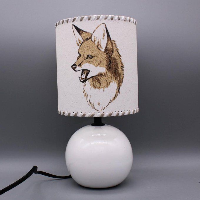 Lampe Renard fâché- pied céramique blanche - abat jour en sable