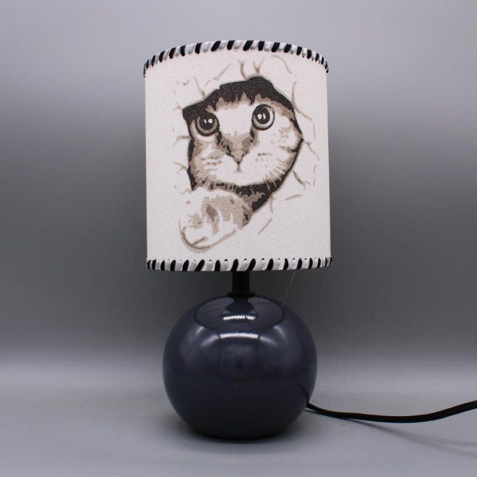 Lampe Chat surprise gris pied foncé