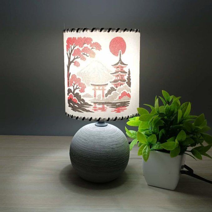 Lampe avec abat-jour en sable - Paysage japonais 