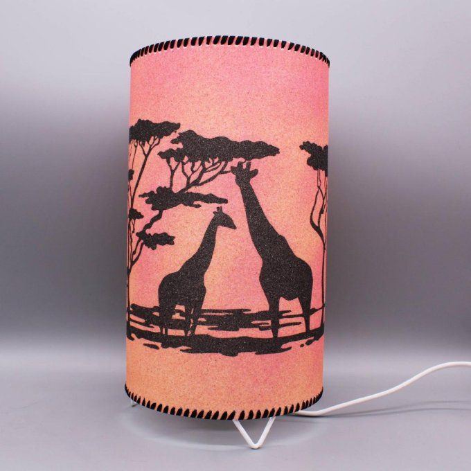 lampe cylindre savane - animaux d'Afrique sur un fond de couché de soleil