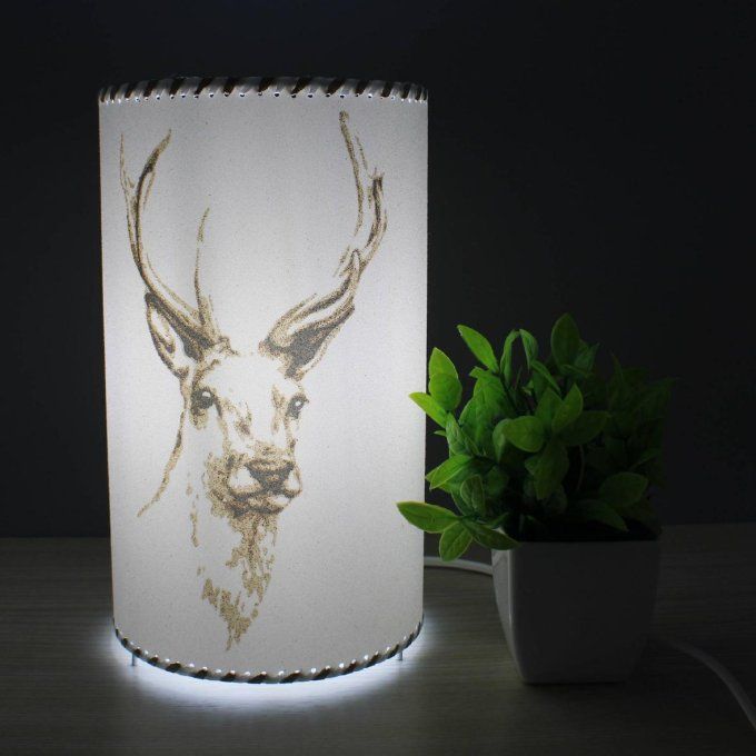 lampe artisanale en sable cerf allumée