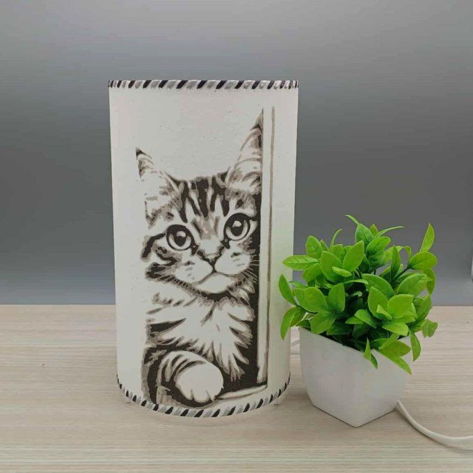 Lampe cylindre en sable - Chat curieux
