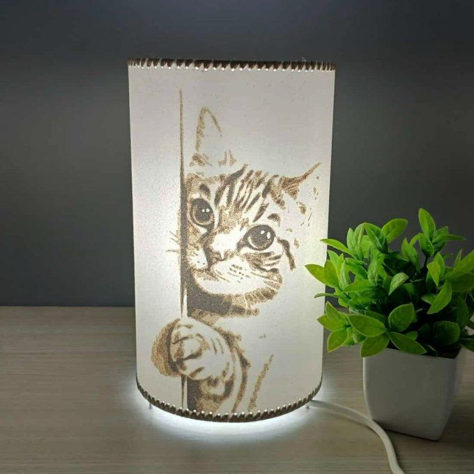 Lampe cylindre en sable - Chat timide