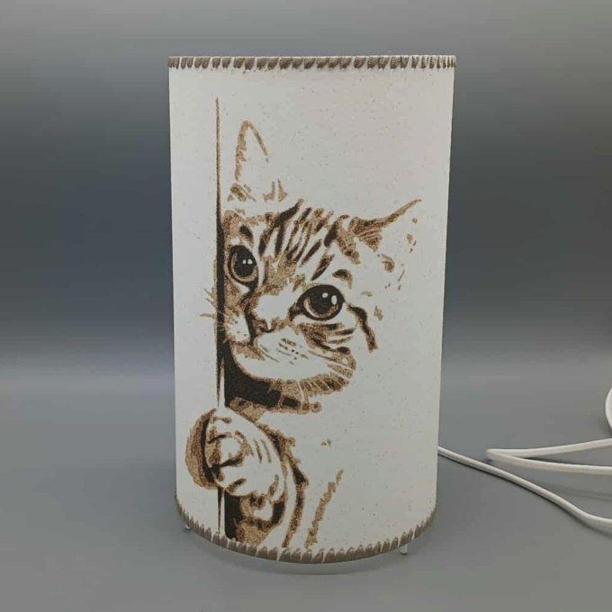 Lampe cylindre en sable - Chat timide
