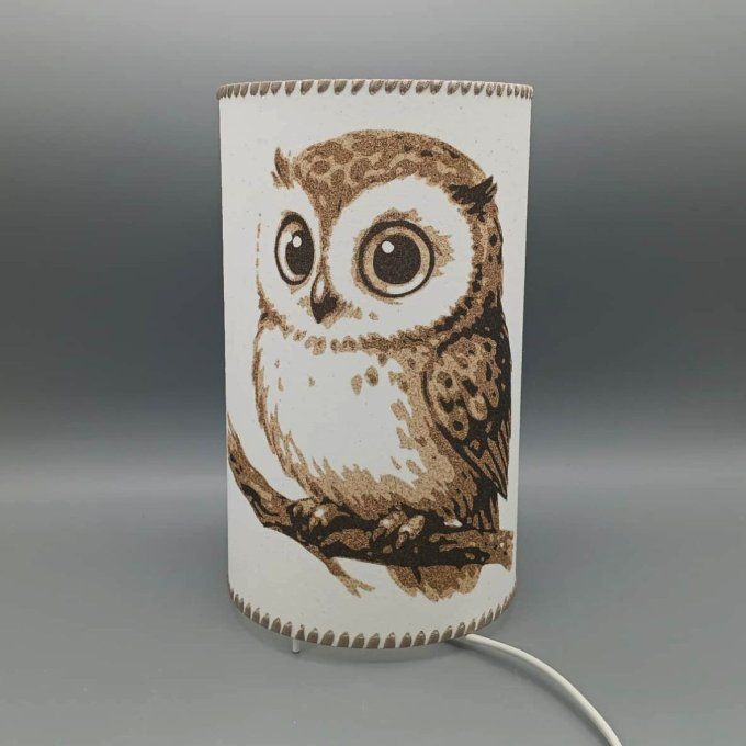 Lampe cylindre en sable - Chouette perchée