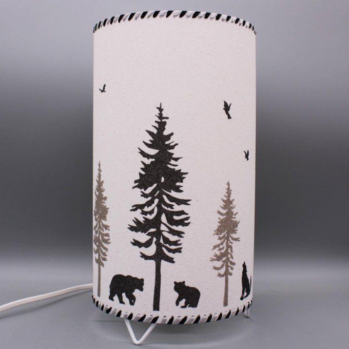 lampe cylindre la forêt - forêt de sapins et ours et loups
