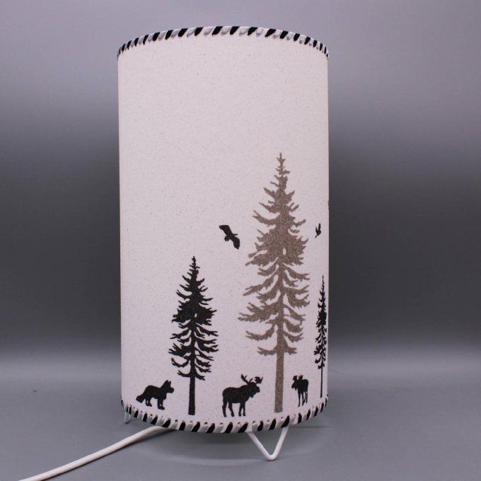 lampe cylindre la forêt - forêt de sapins et élans avec renard