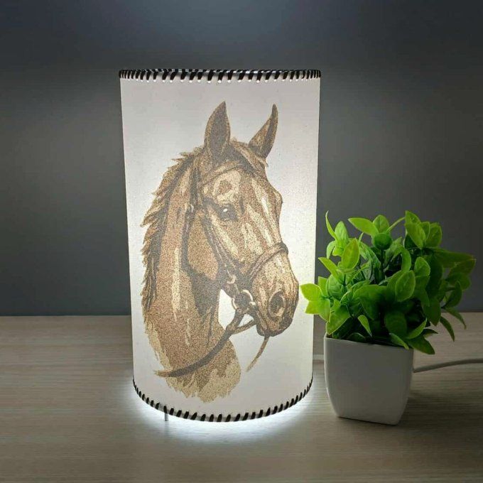 Lampe cylindre en sable - Tête de cheval