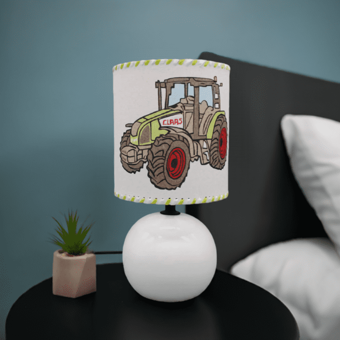 Lampe de chevet design tracteur Claas – cadeau original pour petit fermier