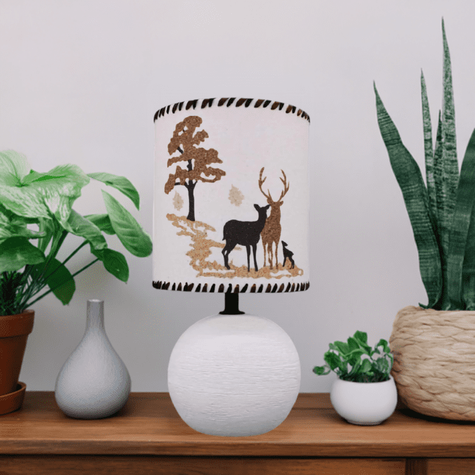 Lampe décorative en sable avec cerfs et forêt – style rustique et poétique