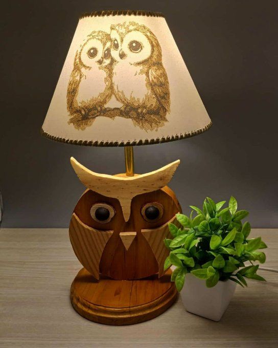 Lampe avec abat-jour en sable - Chouettes complices
