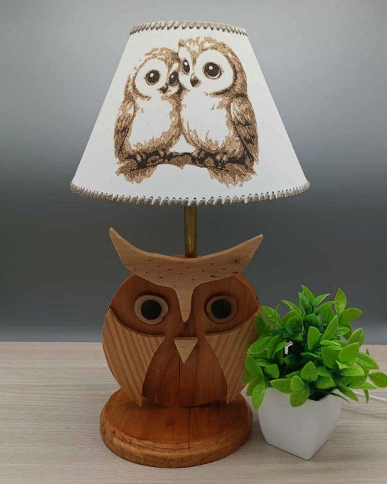 Lampe avec abat-jour en sable - Chouettes complices