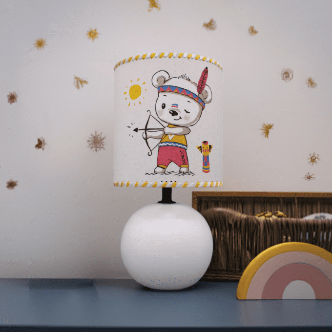Lampe enfant ourson archer – déco mur étoilé et arc-en-ciel bois