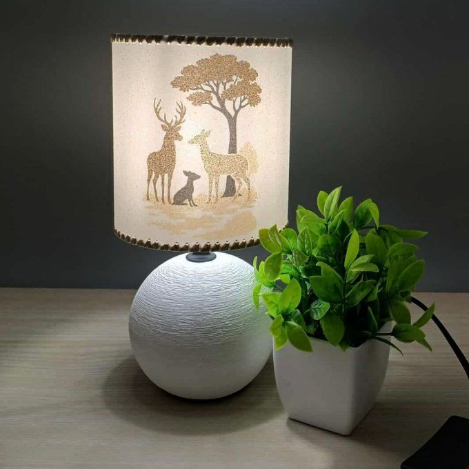 Lampe avec abat-jour en sable - Famille de cerfs