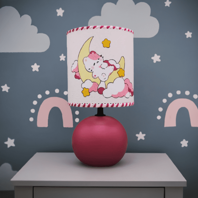 Lampe veilleuse bébé fille lune chat rose – déco chambre enfant originale