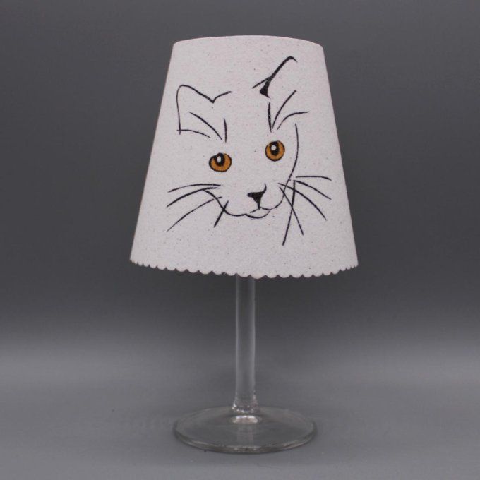 Photophore artisanal « Chat » représentant une tête de chat avec yeux orange sur fond blanc.