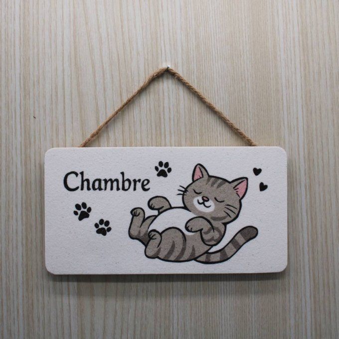 plaque de porte chat gris mignon