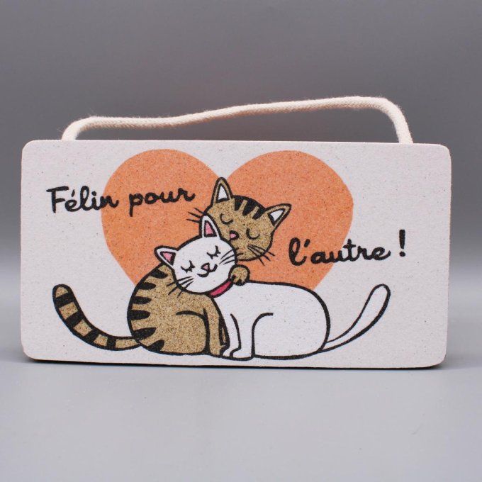 Plaque de porte Félin pour l’autre avec deux chats amoureux en sable coloré