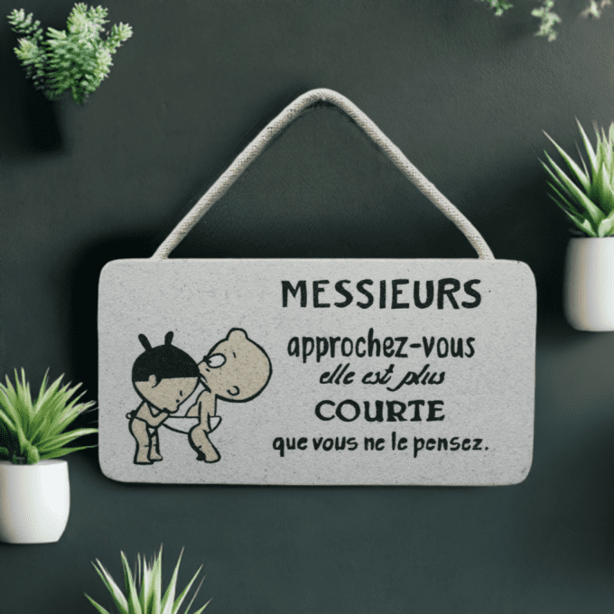 Plaque de porte humour toilette homme – modèle cartoon drôle
