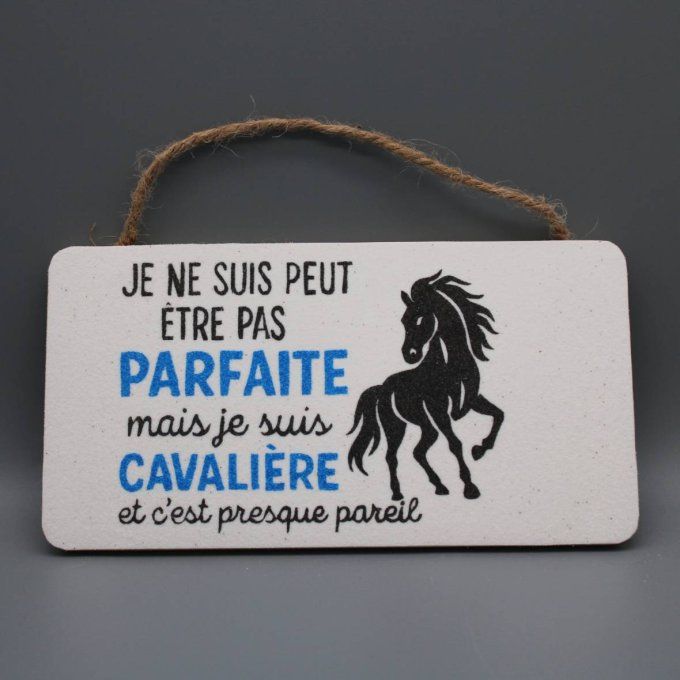 Plaque cavalière humour avec cheval noir et texte drôle
