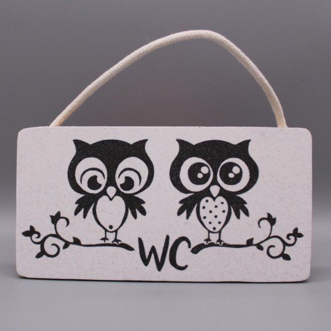 Plaque de porte Les Hiboux du Petit Coin avec deux chouettes en sable noir