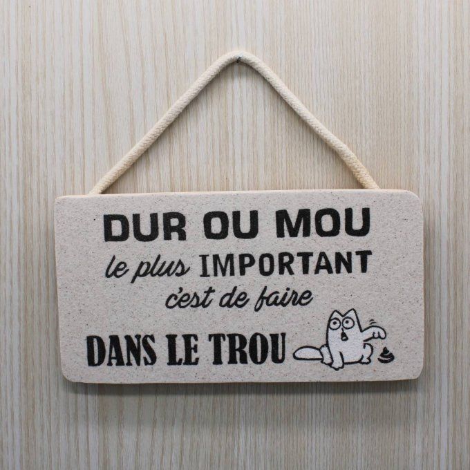 Plaque de porte Dur ou mou avec un chat montrant sa crotte en sable noir et blanc
