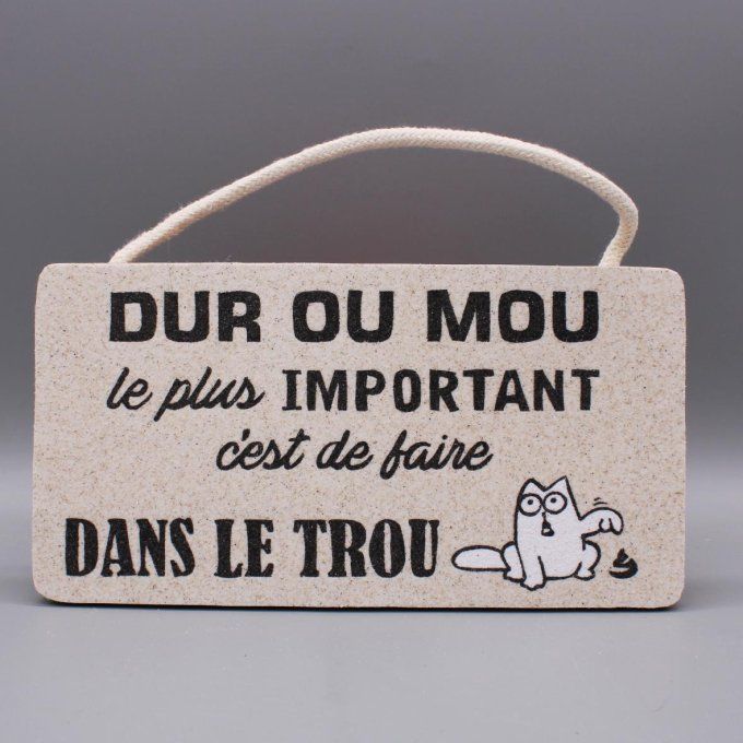 Plaque de porte Dur ou mou avec un chat montrant sa crotte en sable noir et blanc